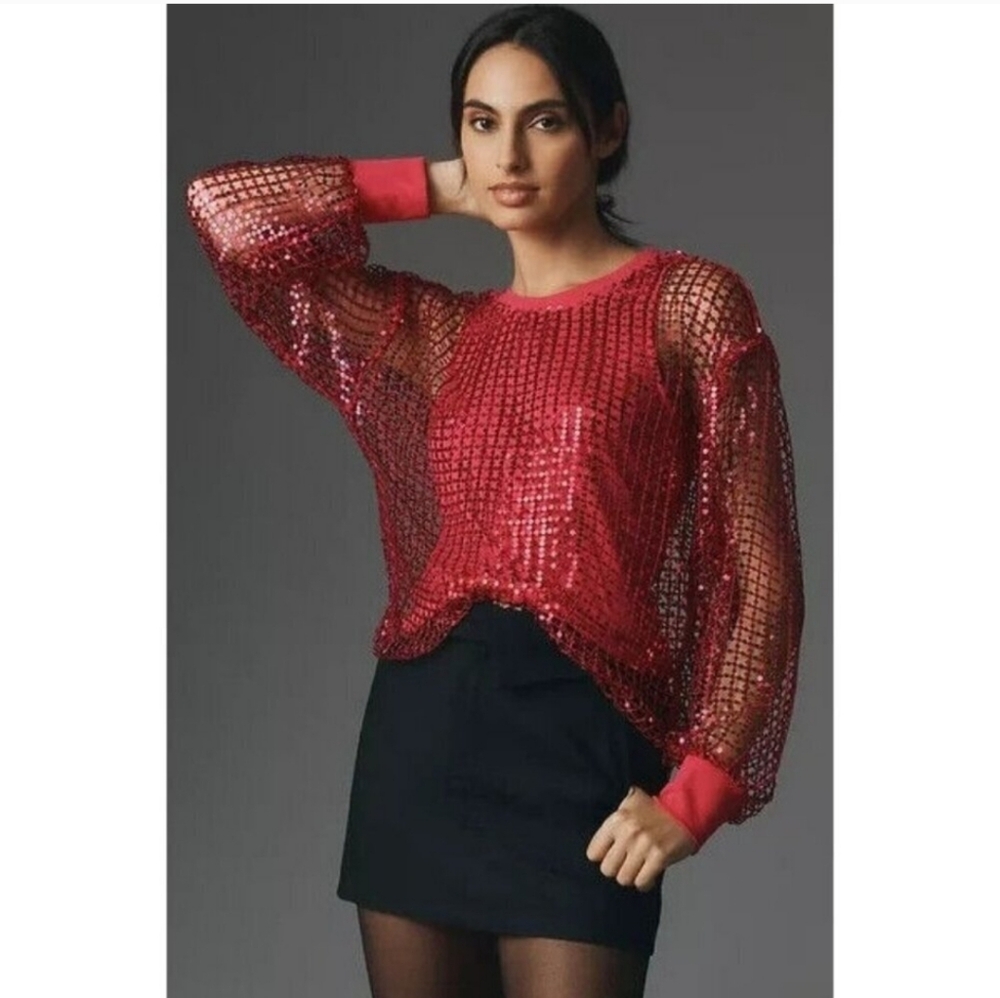 NWT Anthropologie Pilcro Sequin Top XS Pink